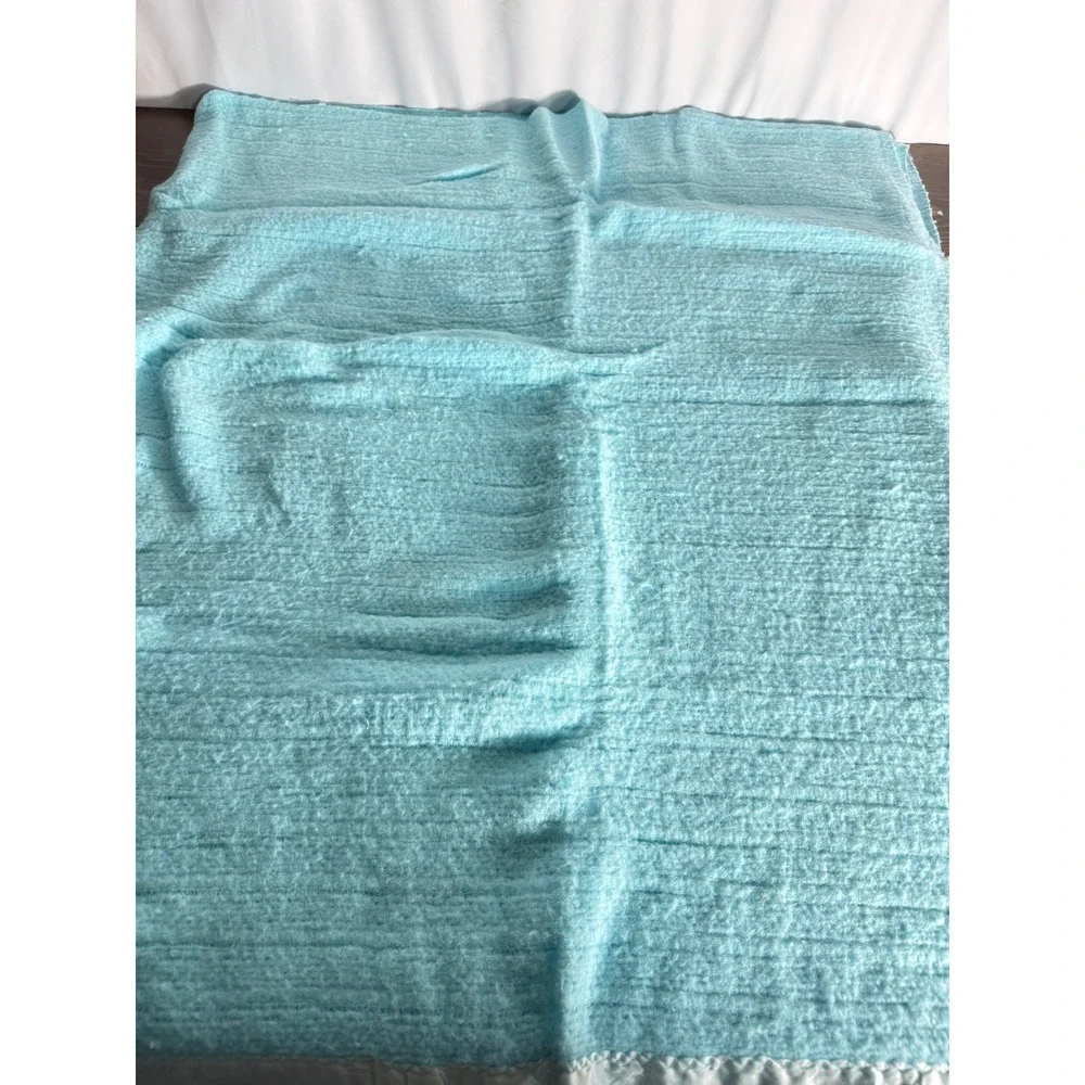 Vintage Aqua Blue‎ Thermal Weave Blanket with Satin Trim Retro Waffle Knit